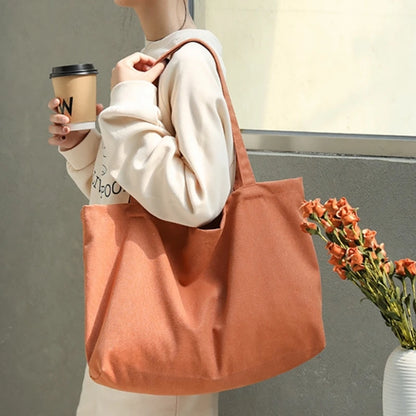 Womens Canvas Bags Female Solid Casual Handbags Girl Large Capacity Shoulder Bag
