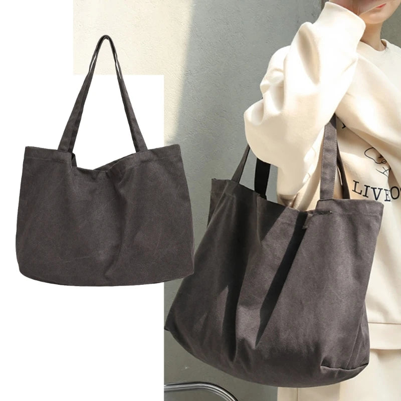 Womens Canvas Bags Female Solid Casual Handbags Girl Large Capacity Shoulder Bag