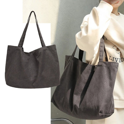 Womens Canvas Bags Female Solid Casual Handbags Girl Large Capacity Shoulder Bag