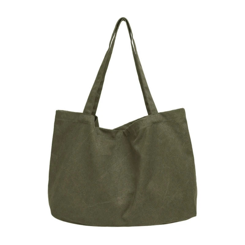 Womens Canvas Bags Female Solid Casual Handbags Girl Large Capacity Shoulder Bag
