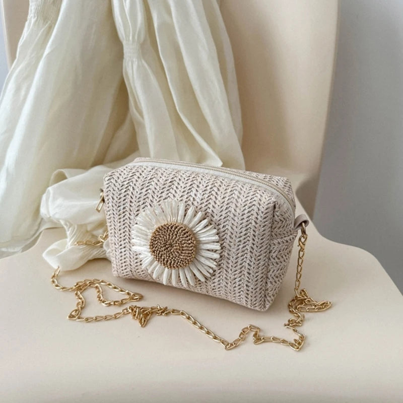 Womens Crossbody Bag Fashion Summer Straw Shoulder Bags Chain Beach Tote Phone Pouch for Girls Women Ladies