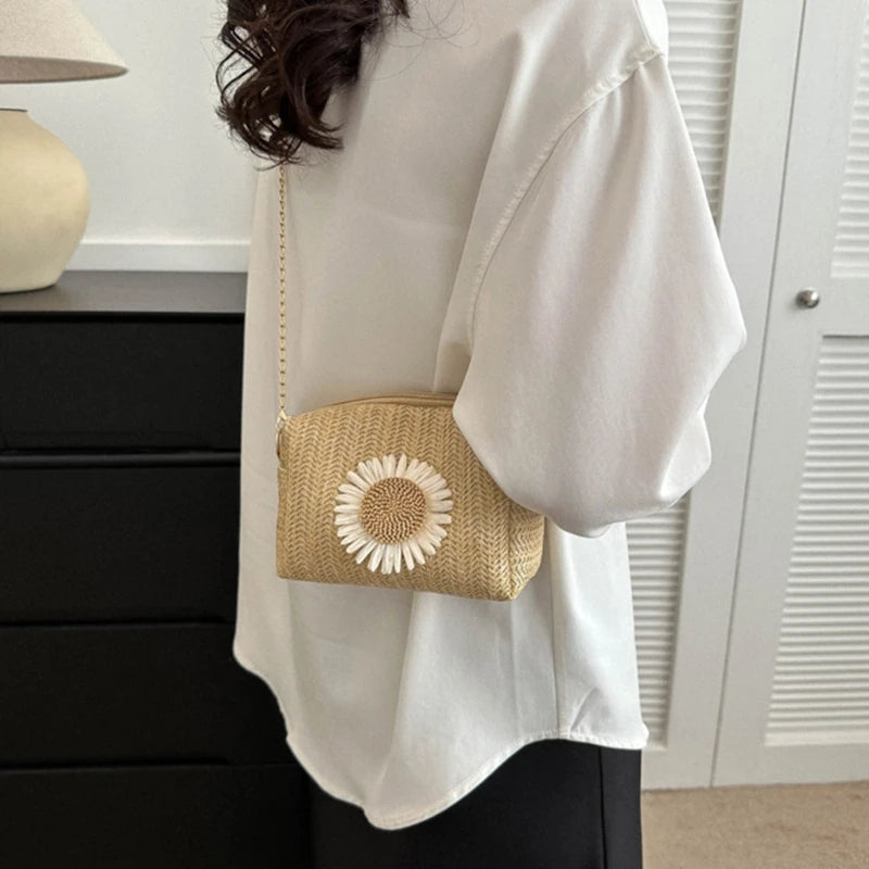 Womens Crossbody Bag Fashion Summer Straw Shoulder Bags Chain Beach Tote Phone Pouch for Girls Women Ladies