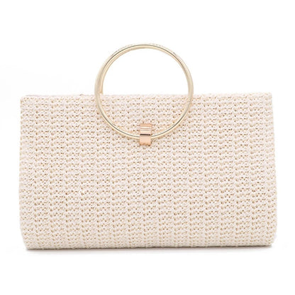 Womens Dinner Evening Handbag with Tassel Straw Banquet Purse Ring Handle Bag Wedding Party Prom Crossbody Bag