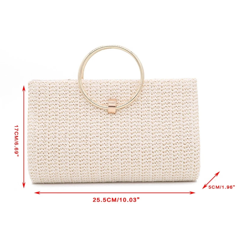 Womens Dinner Evening Handbag with Tassel Straw Banquet Purse Ring Handle Bag Wedding Party Prom Crossbody Bag
