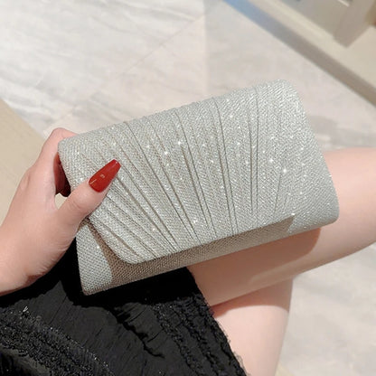 Womens Evening Bag Female Banquet Wedding Handbag Glitter Chain Strap Shoulder Bag Exquisite Clutch Purse for Prom Party