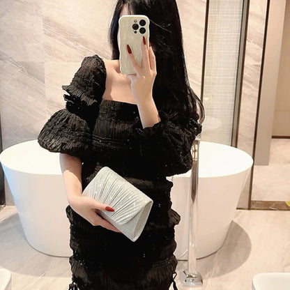 Womens Evening Bag Female Banquet Wedding Handbag Glitter Chain Strap Shoulder Bag Exquisite Clutch Purse for Prom Party