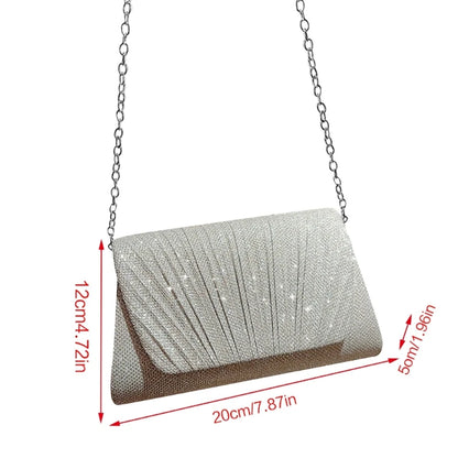 Womens Evening Bag Female Banquet Wedding Handbag Glitter Chain Strap Shoulder Bag Exquisite Clutch Purse for Prom Party
