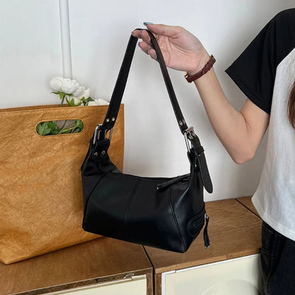 Womens Motorcyclist Handbag All-matching Shoulder Bag Stylish Underarm Bag Small Hobo Bag PU Leather Tote Casual Bag Ins