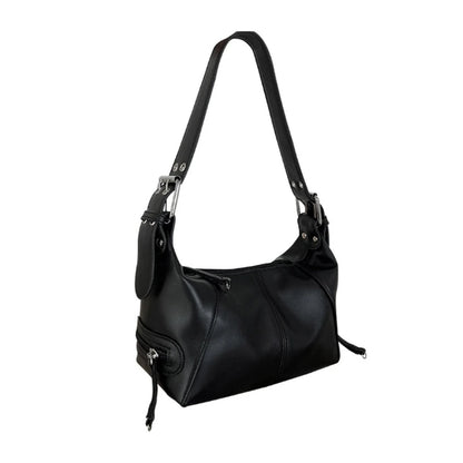 Womens Motorcyclist Handbag All-matching Shoulder Bag Stylish Underarm Bag Small Hobo Bag PU Leather Tote Casual Bag Ins