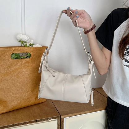 Womens Motorcyclist Handbag All-matching Shoulder Bag Stylish Underarm Bag Small Hobo Bag PU Leather Tote Casual Bag Ins