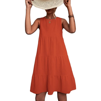 Womens Swing Dress Sleeveless Round Neck Dress Summer Casual Loose Flowy Swing Dresses Cute Cover up Dress