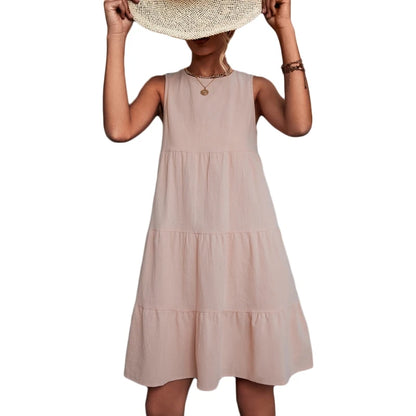 Womens Swing Dress Sleeveless Round Neck Dress Summer Casual Loose Flowy Swing Dresses Cute Cover up Dress