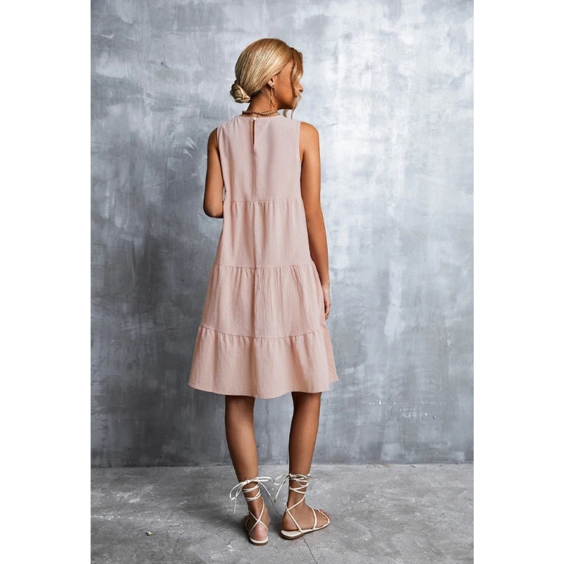 Womens Swing Dress Sleeveless Round Neck Dress Summer Casual Loose Flowy Swing Dresses Cute Cover up Dress