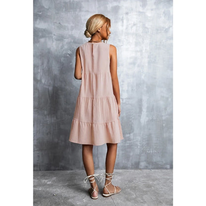 Womens Swing Dress Sleeveless Round Neck Dress Summer Casual Loose Flowy Swing Dresses Cute Cover up Dress