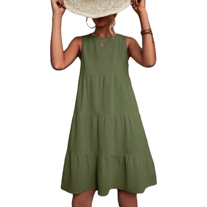 Womens Swing Dress Sleeveless Round Neck Dress Summer Casual Loose Flowy Swing Dresses Cute Cover up Dress