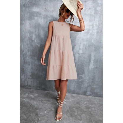 Womens Swing Dress Sleeveless Round Neck Dress Summer Casual Loose Flowy Swing Dresses Cute Cover up Dress