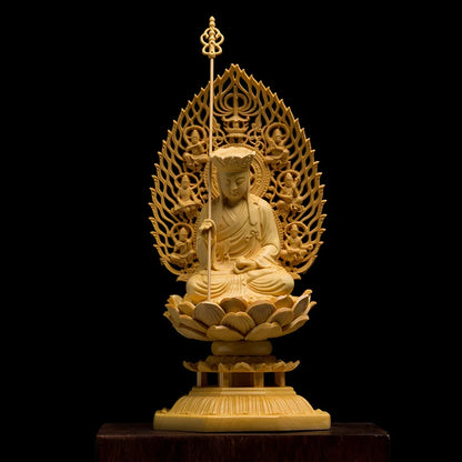 Wood Buddha Sculpture East Asian Buddhism Lotus Base Feng Shui Buddha Statue Home Decoration Buddhist Monk