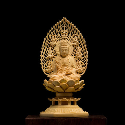 Wood Buddha Sculpture East Asian Buddhism Lotus Base Feng Shui Buddha Statue Home Decoration Buddhist Monk