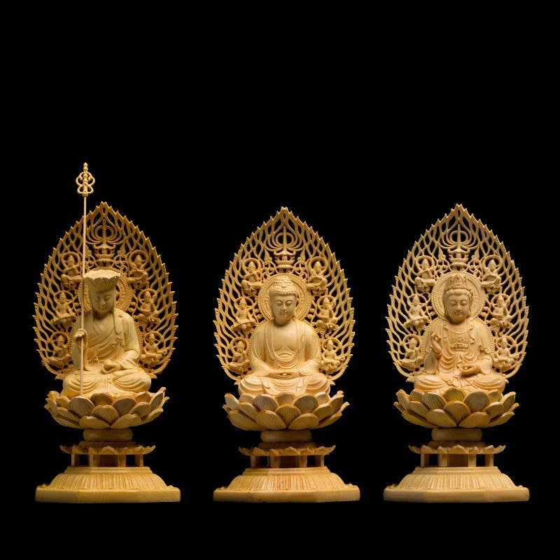 Wood Buddha Sculpture East Asian Buddhism Lotus Base Feng Shui Buddha Statue Home Decoration Buddhist Monk