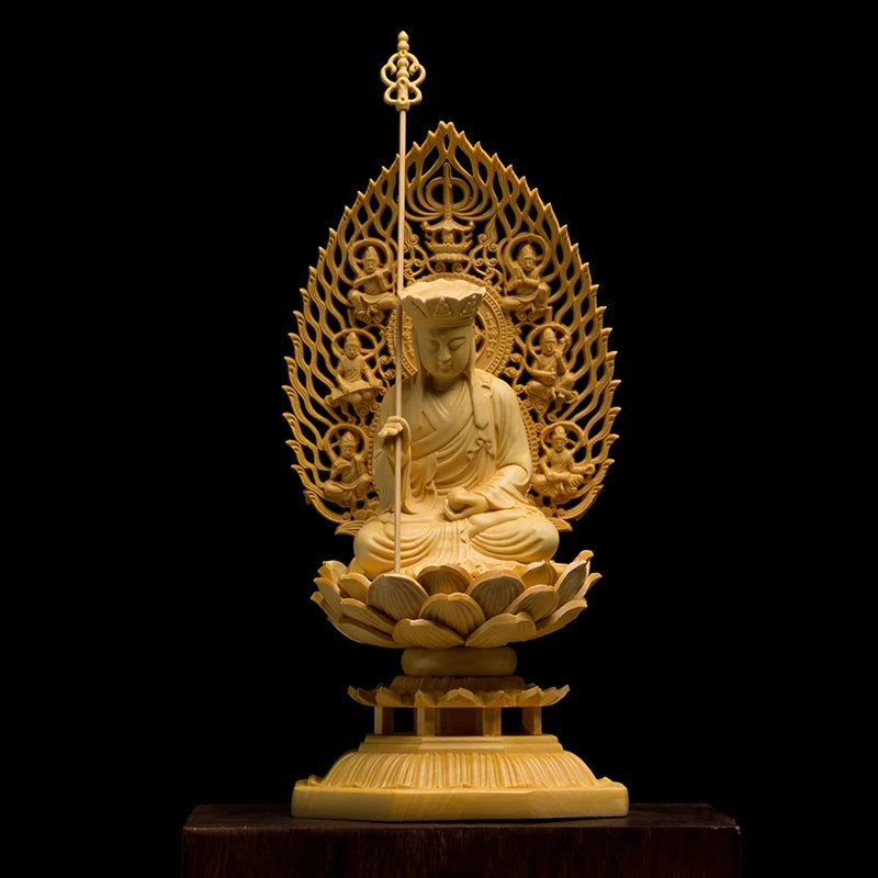 Wood Buddha Sculpture East Asian Buddhism Lotus Base Feng Shui Buddha Statue Home Decoration Buddhist Monk