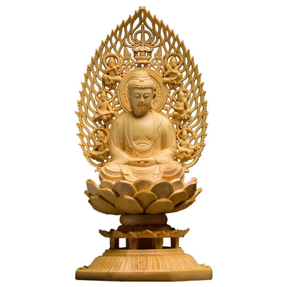 Wood Buddha Sculpture East Asian Buddhism Lotus Base Feng Shui Buddha Statue Home Decoration Buddhist Monk