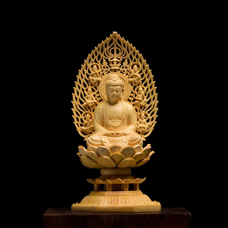 Wood Buddha Sculpture East Asian Buddhism Lotus Base Feng Shui Buddha Statue Home Decoration Buddhist Monk