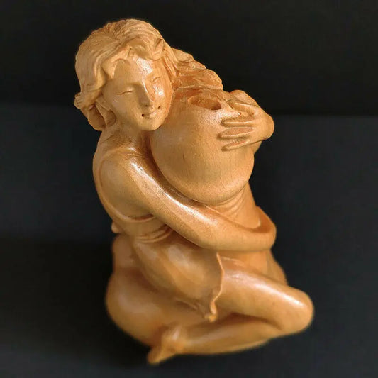 Wood Carving Body Art Beauty Statue Beautiful Figure Lady and Ding Ding EROT Sculpture Desktop Home Décor