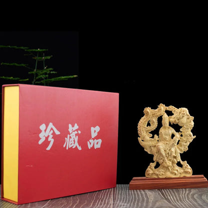 Wood Carving Dragon And Phoenix Guanyin Character Statue Solid Wood Carving Arthome Home Room Office Feng Shui Buddha Statues