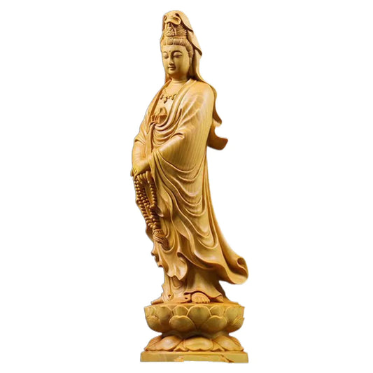 Wood Carving Figurine Of Avalokitesvara Small Buddhist Buddha Statue Aesthetic Room Decor Desk Decor Ornaments Home Decoration