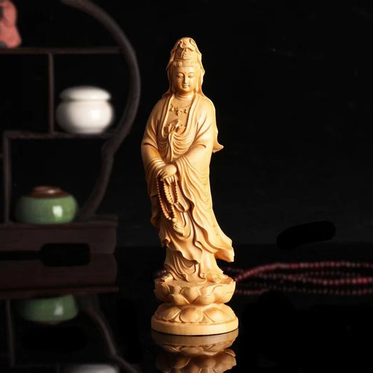 Wood Carving Figurine Of Avalokitesvara Small Buddhist Buddha Statue Aesthetic Room Decor Desk Decor Ornaments Home Decoration