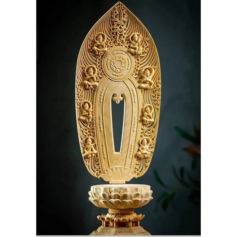 Wood Carving Guanyin, Tathagata Buddha Large size statue Solid Wood Chinese figure Buddha Home Living Room Feng Shui Statue 43cm