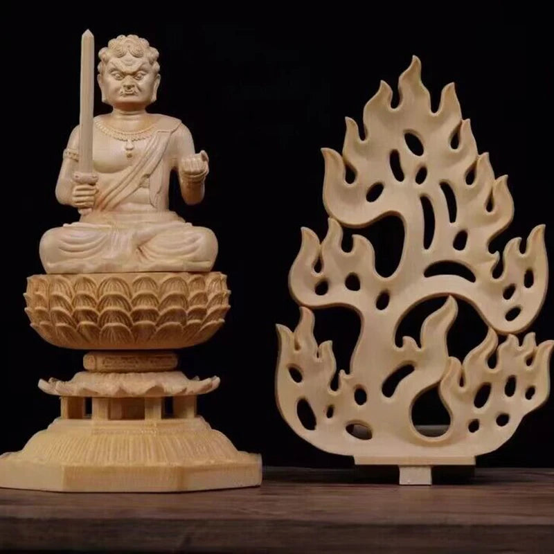 Wood Carving Patron Saint does not move Ming Wang  Figures Statue Solid Wood Art Carving Home Living Room Feng Shui Statues 28cm