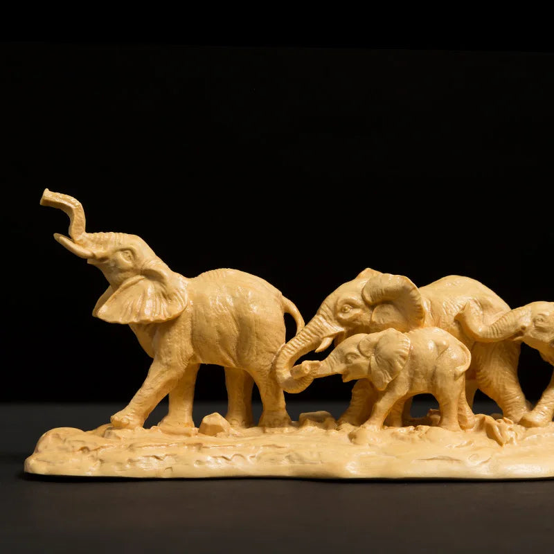Wood Carving for Home Luck & Decor, Nordic, African Fusion, Feng Shui, Elephant Journey