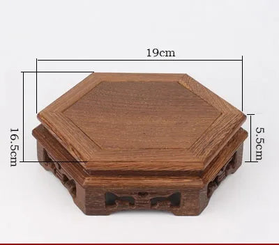 Wood Carving hexagon Base Vase Teapot Flower Vases Crafts Decoration Jade Stone Wooden Base