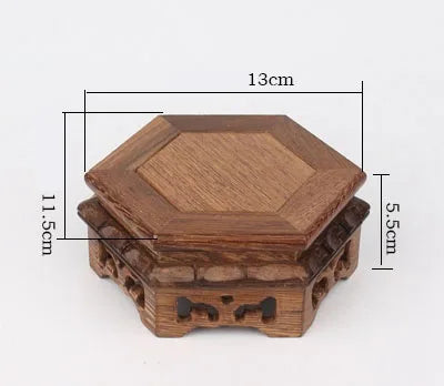 Wood Carving hexagon Base Vase Teapot Flower Vases Crafts Decoration Jade Stone Wooden Base