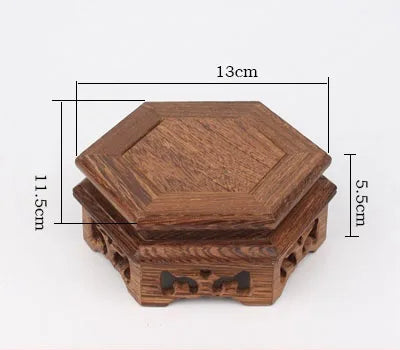 Wood Carving hexagon Base Vase Teapot Flower Vases Crafts Decoration Jade Stone Wooden Base