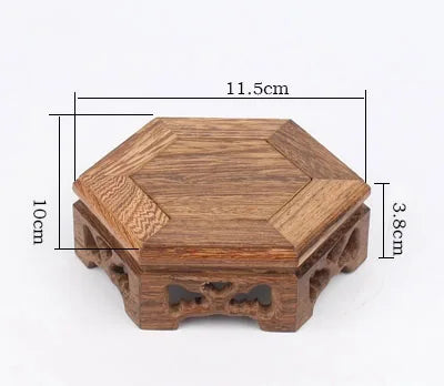 Wood Carving hexagon Base Vase Teapot Flower Vases Crafts Decoration Jade Stone Wooden Base
