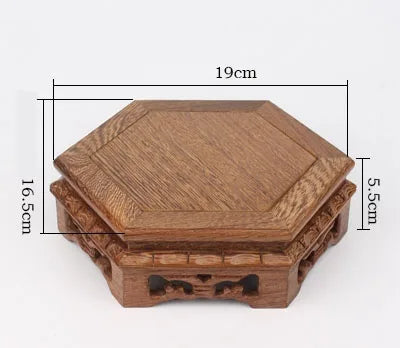 Wood Carving hexagon Base Vase Teapot Flower Vases Crafts Decoration Jade Stone Wooden Base