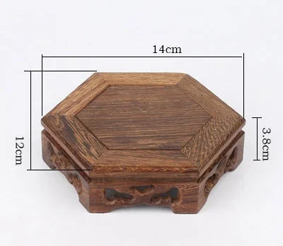 Wood Carving hexagon Base Vase Teapot Flower Vases Crafts Decoration Jade Stone Wooden Base