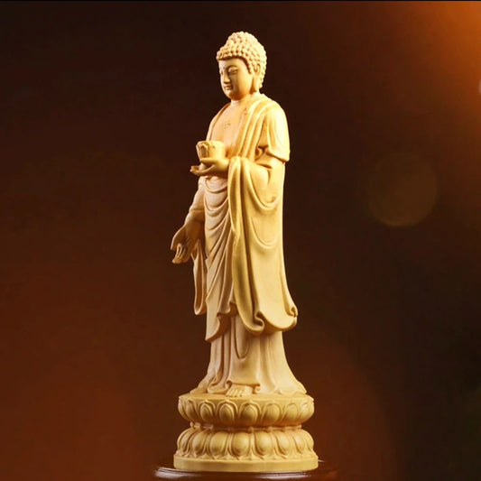 Wood Carving the Buddha Figurine Amitabha Statue Sculpture Home Living Room Decoration