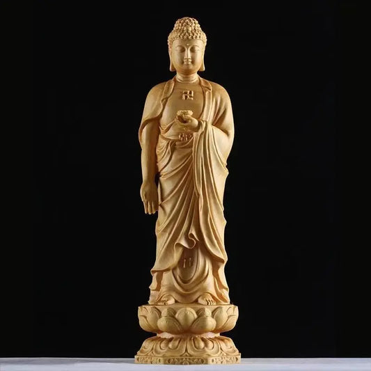 Wood Carving the Buddha Figurine Amitabha Statue Sculpture Home Living Room Decoration