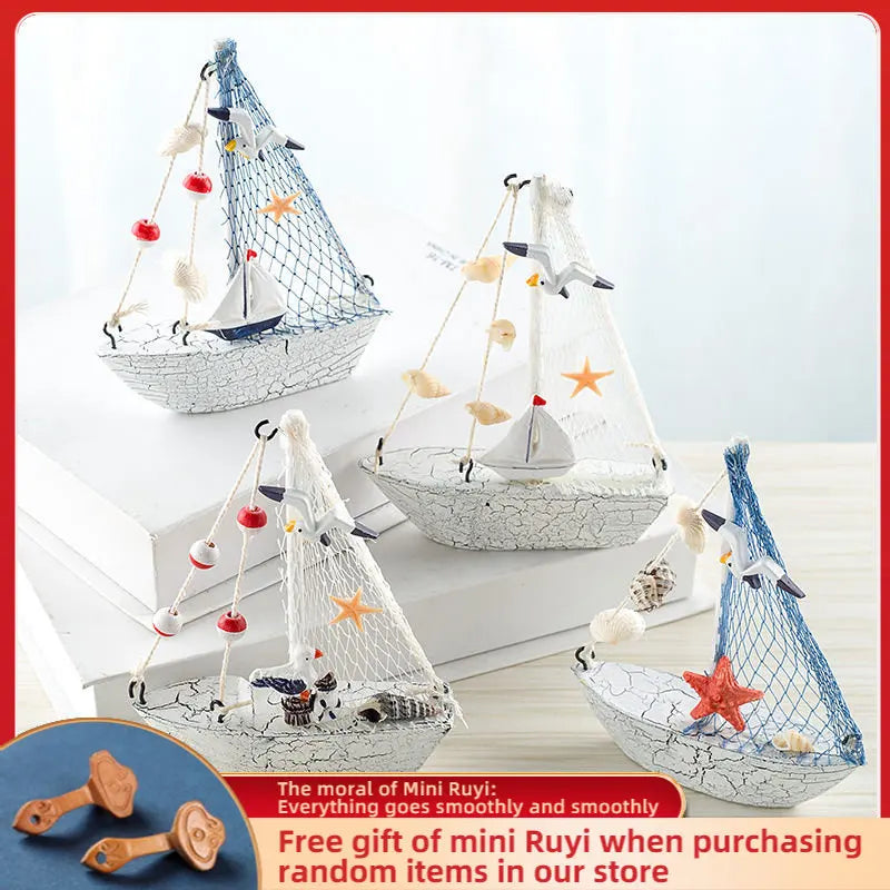 Wood Mini Sailboat Model Car Ornaments Micro Landscape Bonsai Decoration Desktop Creative Trinket Home Accessories Figurines