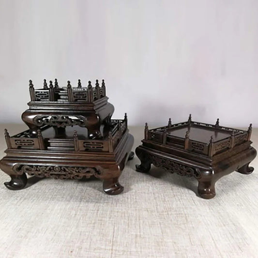 Wood Square Bonsai Carved Figue Budha Statue Bust Disply Pedestal Vase Artical Stand Luxury Collection Base