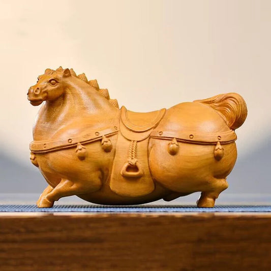 Wood carving Ancient Tang Horse Statue Solid Wood Art Carving Home living room, room, office decoration Free delivery