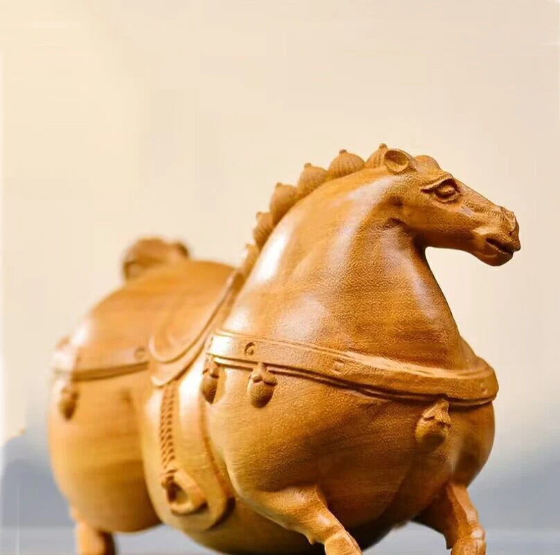 Wood carving Ancient Tang Horse Statue Solid Wood Art Carving Home living room, room, office decoration Free delivery