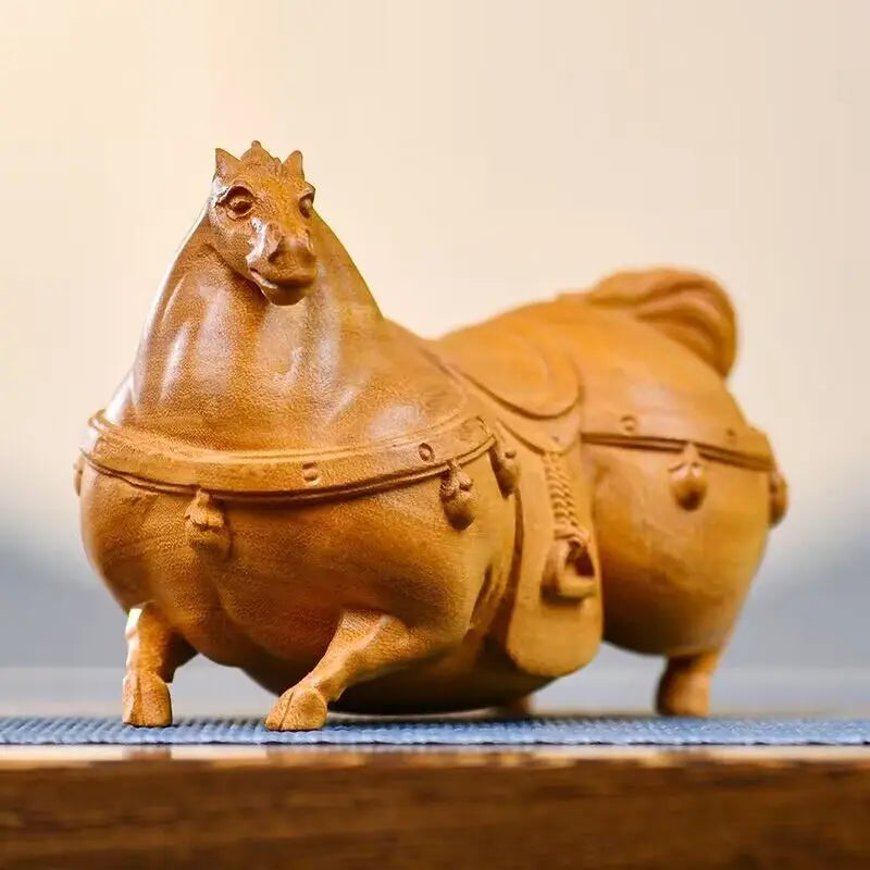 Wood carving Ancient Tang Horse Statue Solid Wood Art Carving Home living room, room, office decoration Free delivery