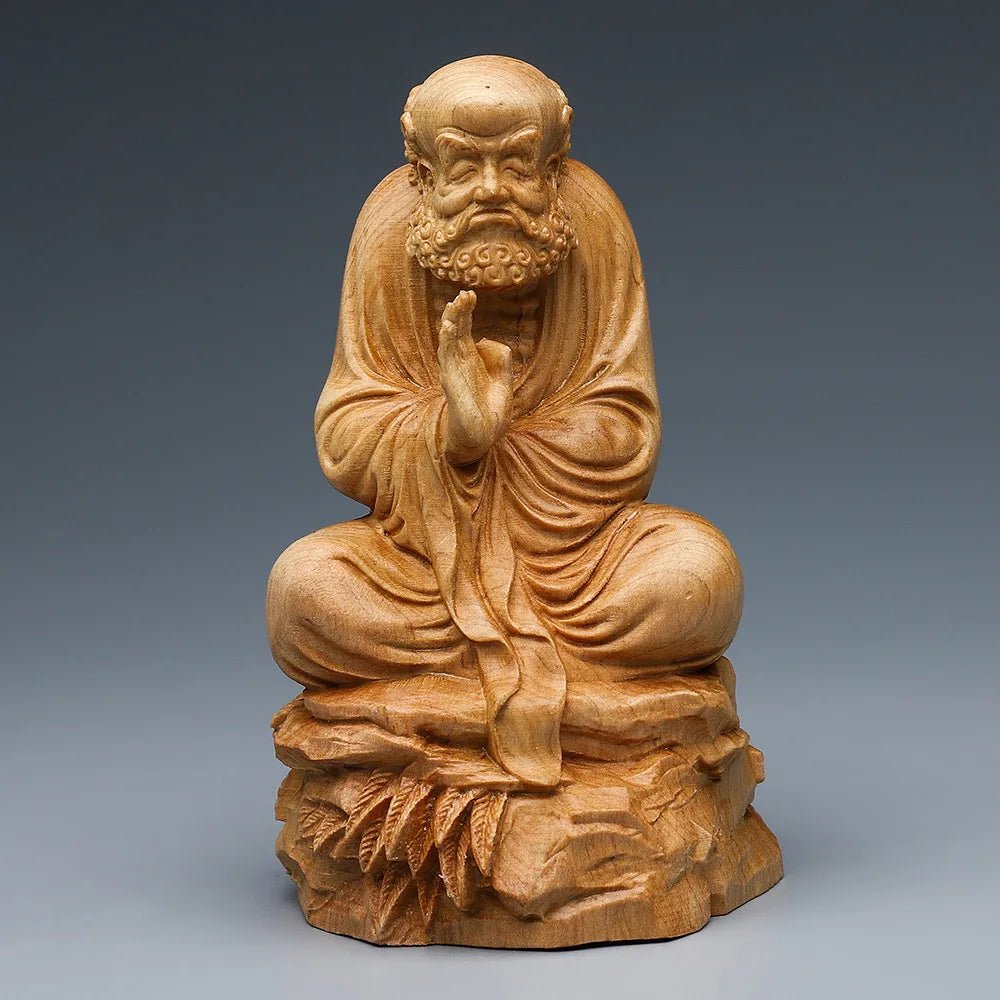 Wood carving Dharma Grandfather figure Buddha Solid wood carving Home room, office feng shui ornaments Free delivery