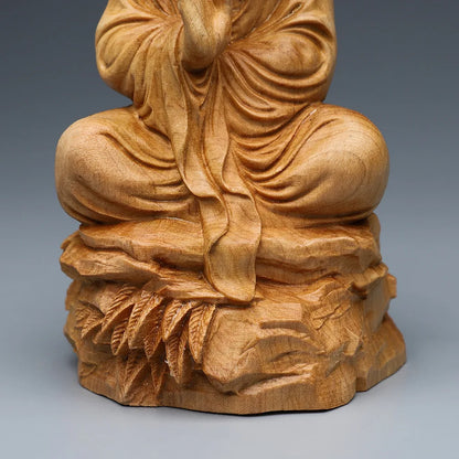 Wood carving Dharma Grandfather figure Buddha Solid wood carving Home room, office feng shui ornaments Free delivery