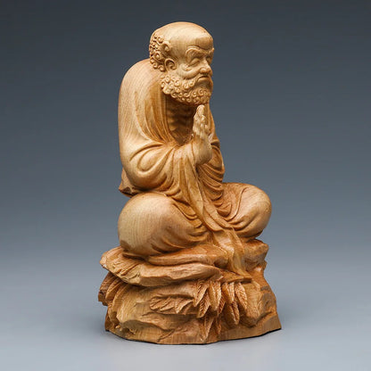 Wood carving Dharma Grandfather figure Buddha Solid wood carving Home room, office feng shui ornaments Free delivery