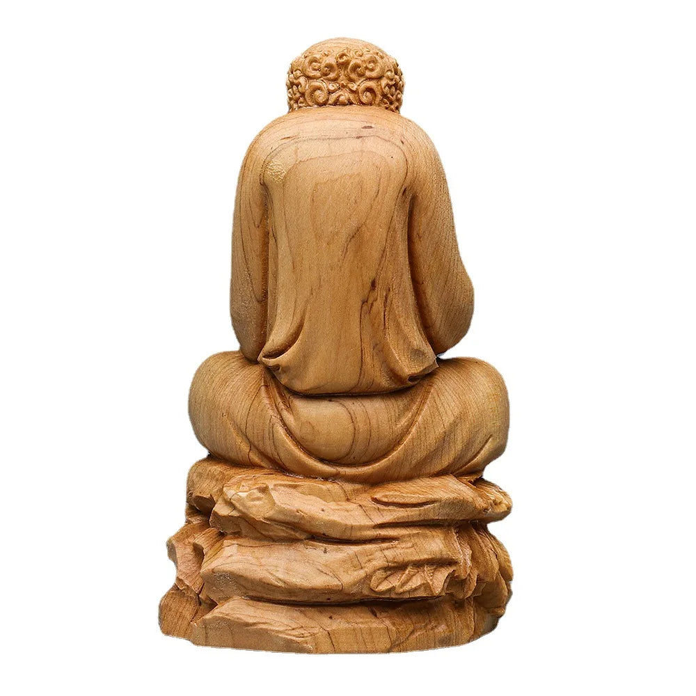 Wood carving Dharma Grandfather figure Buddha Solid wood carving Home room, office feng shui ornaments Free delivery
